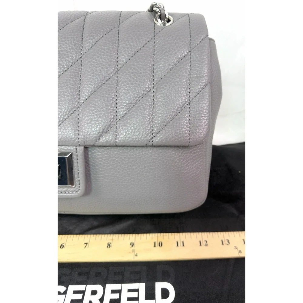 Karl Lagerfeld Paris Gray Quilted Chain Shoulder Flap Turn Lock Purse With DB!